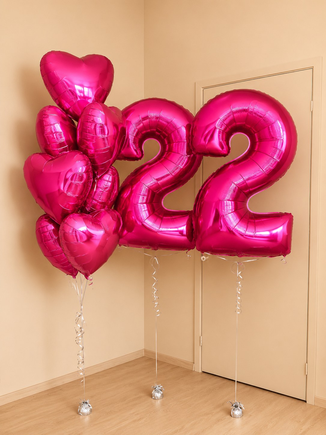 Bouquet de Globos Corazón Metálico x5 + Número Metálico de 55 cm a Elección