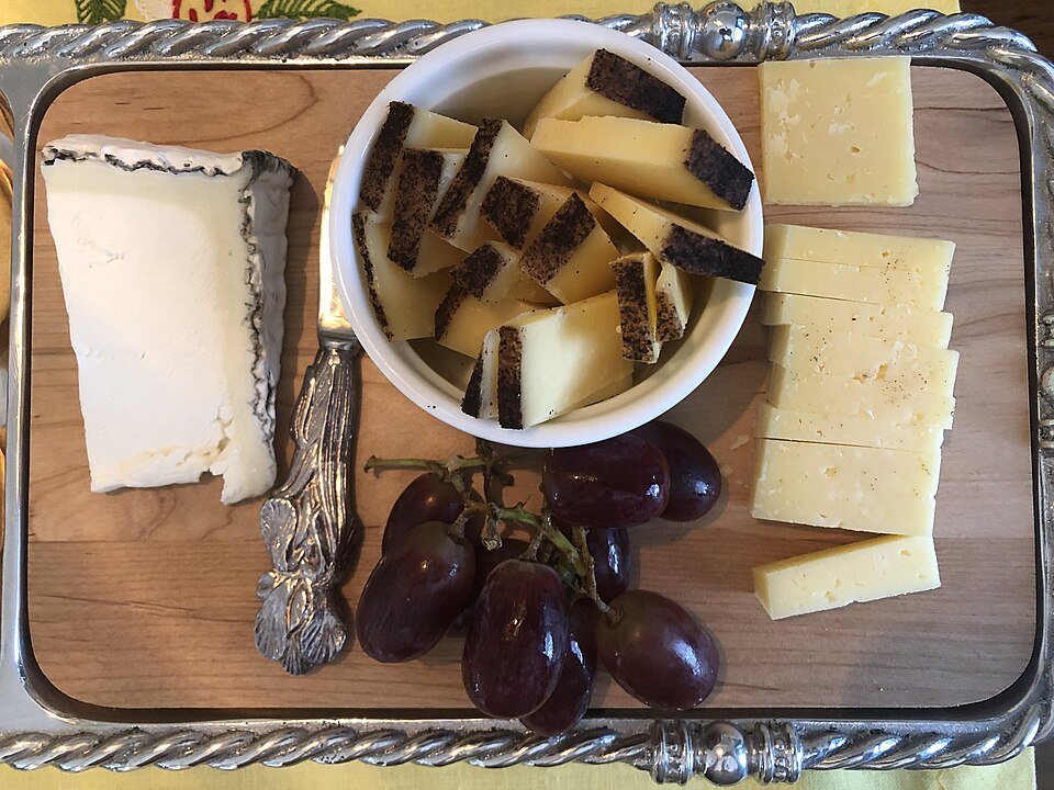 Cheese Board with 5 Varieties and Grapes
